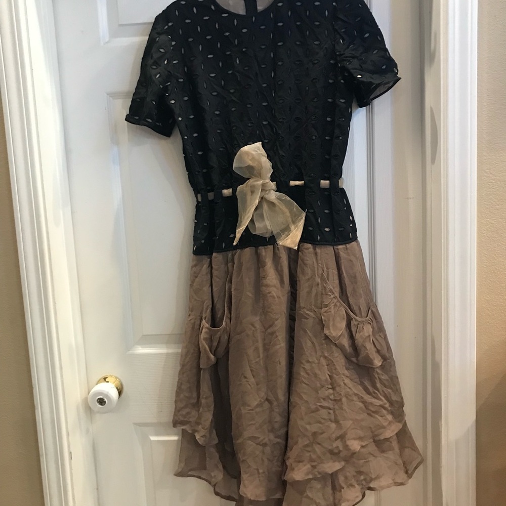 Sundance silk and cotton dress with belt tie sz Lg